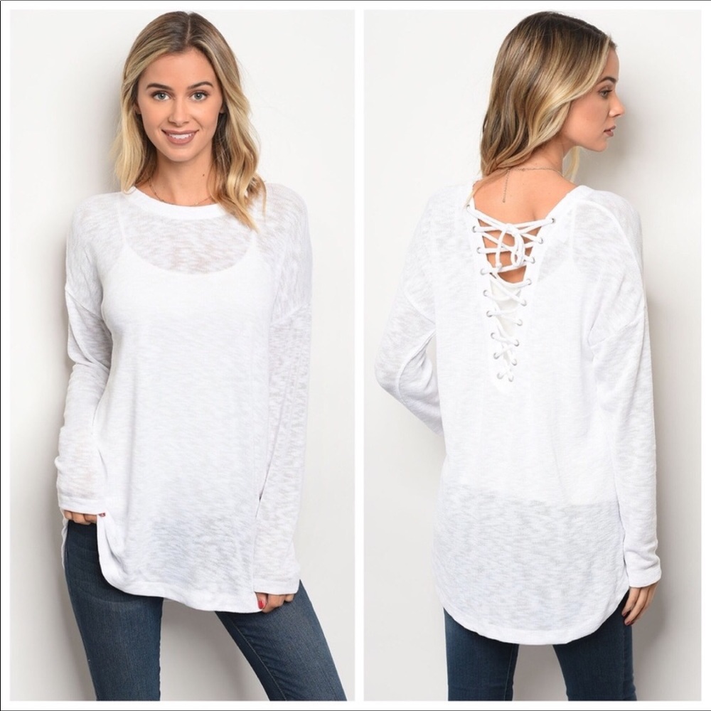 White Long Sleeve detail Top. - Picture 3 of 4